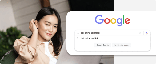 perempuan memegang telinga dengan popup google